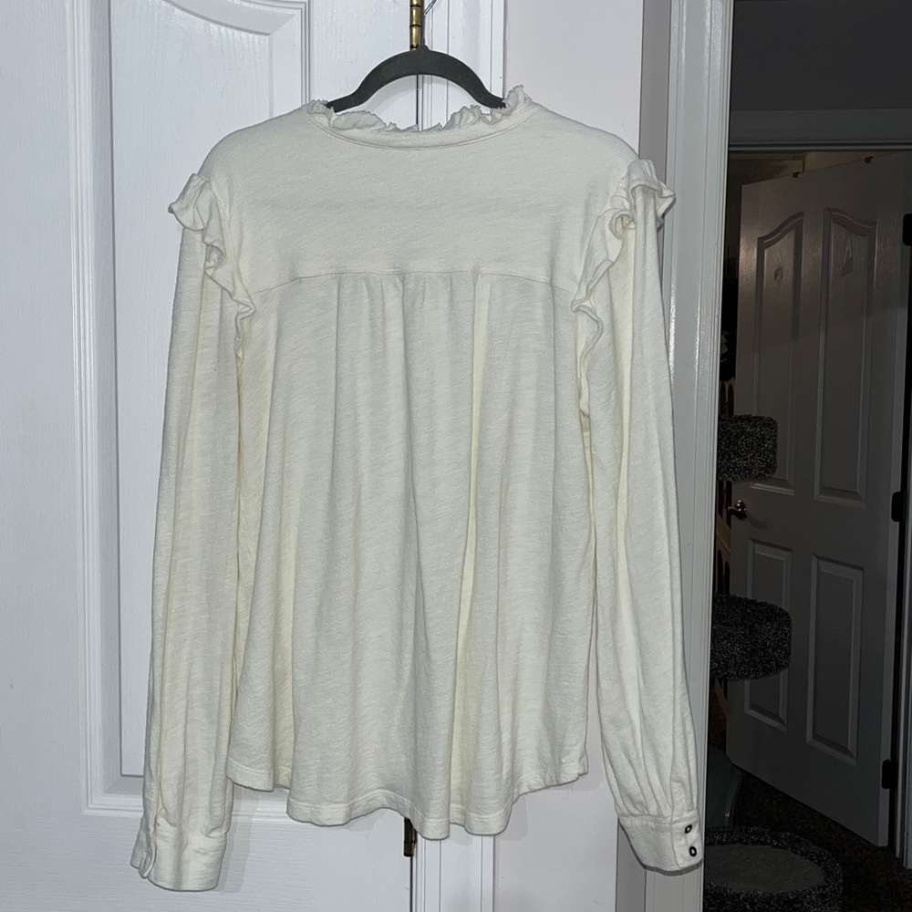 Anthropologie Pilcro cream ruffle detail long sleeve knit Henley Size XL - Picture 5 of 6
